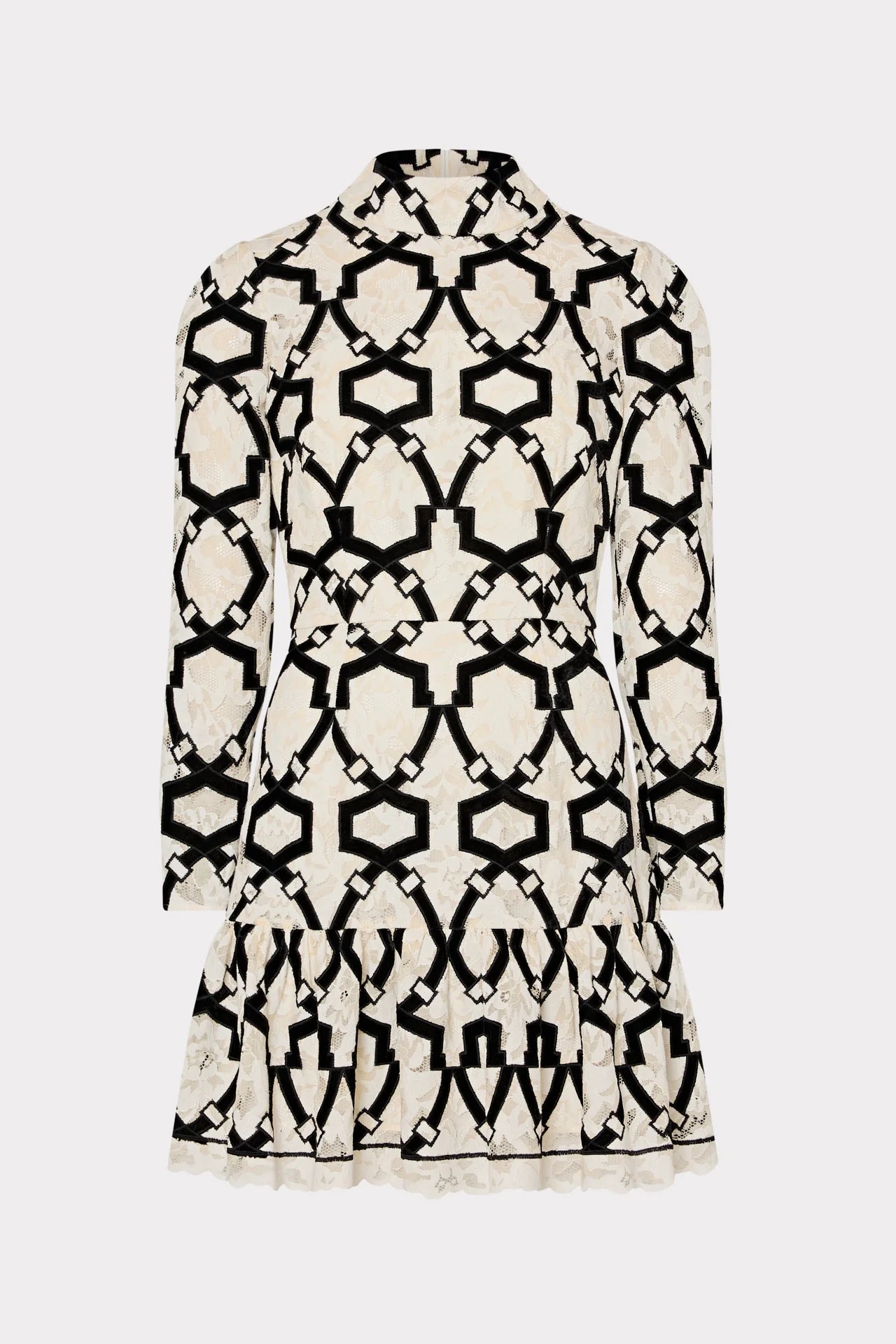 WILLA VELVET FLOCKED LACE MOCK NECK DRESS
