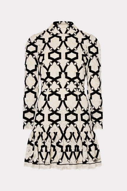WILLA VELVET FLOCKED LACE MOCK NECK DRESS