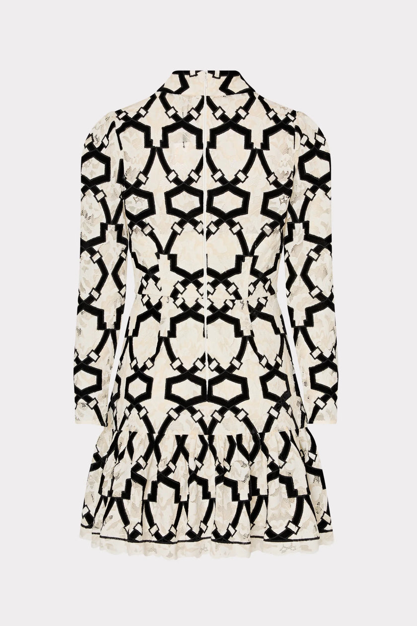 WILLA VELVET FLOCKED LACE MOCK NECK DRESS