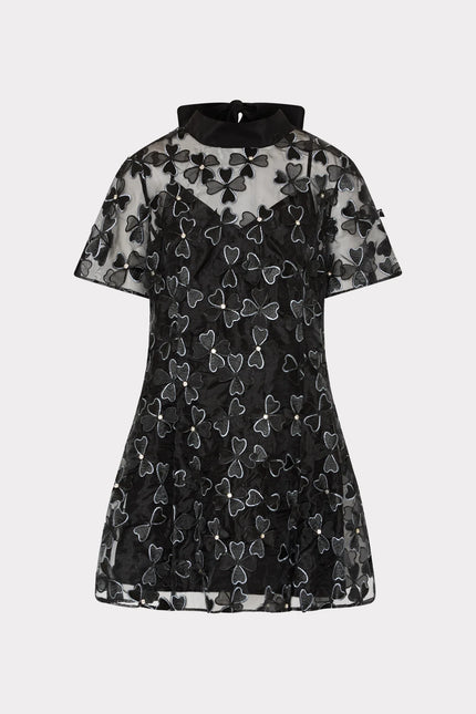 SUSIE CLOVER BOW ORGANZA SHORT SLEEVE TURTLE NECK DRESS