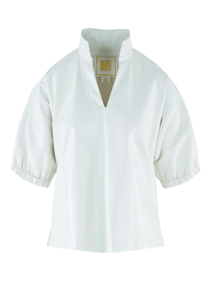 POPPY TOP IN FAUX LEATHER CARRARA