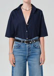 FRANCES CROPPED CAPE BUTTON UP IN NAVY