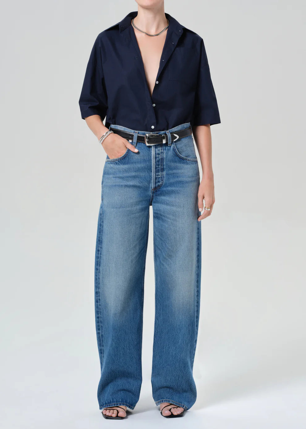 FRANCES CROPPED CAPE BUTTON UP IN NAVY
