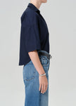 FRANCES CROPPED CAPE BUTTON UP IN NAVY