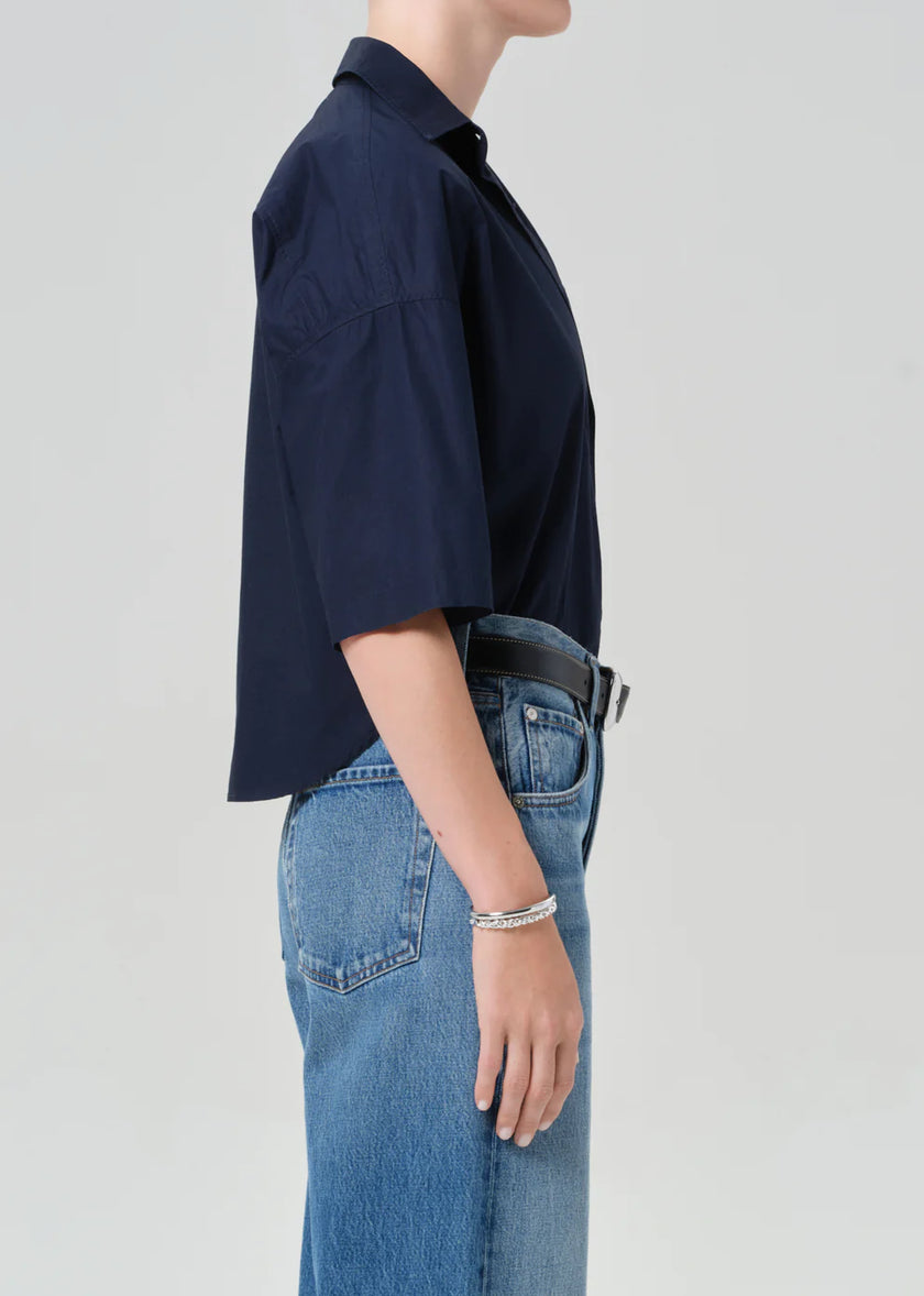 FRANCES CROPPED CAPE BUTTON UP IN NAVY