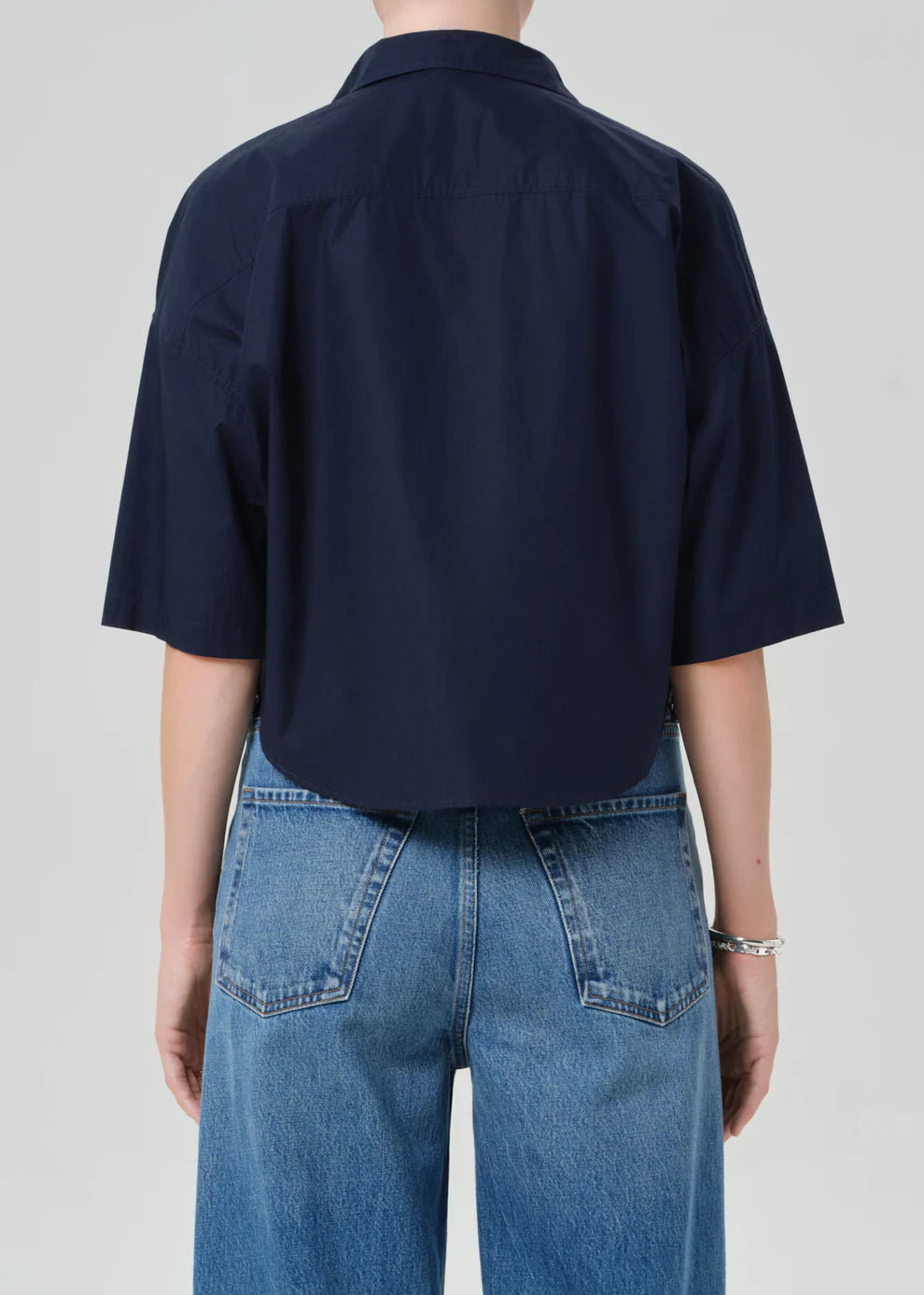 FRANCES CROPPED CAPE BUTTON UP IN NAVY