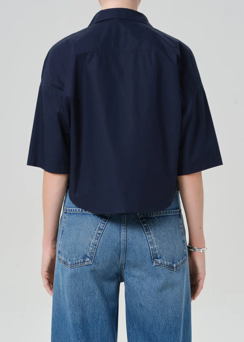 FRANCES CROPPED CAPE BUTTON UP IN NAVY