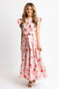STRIPE POPPY RUFFLE SLEEVE MAXI DRESS