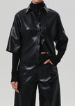 FRANCES CROPPED CAPE BUTTON UP IN VEGAN LEATHER