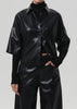 FRANCES CROPPED CAPE BUTTON UP IN VEGAN LEATHER
