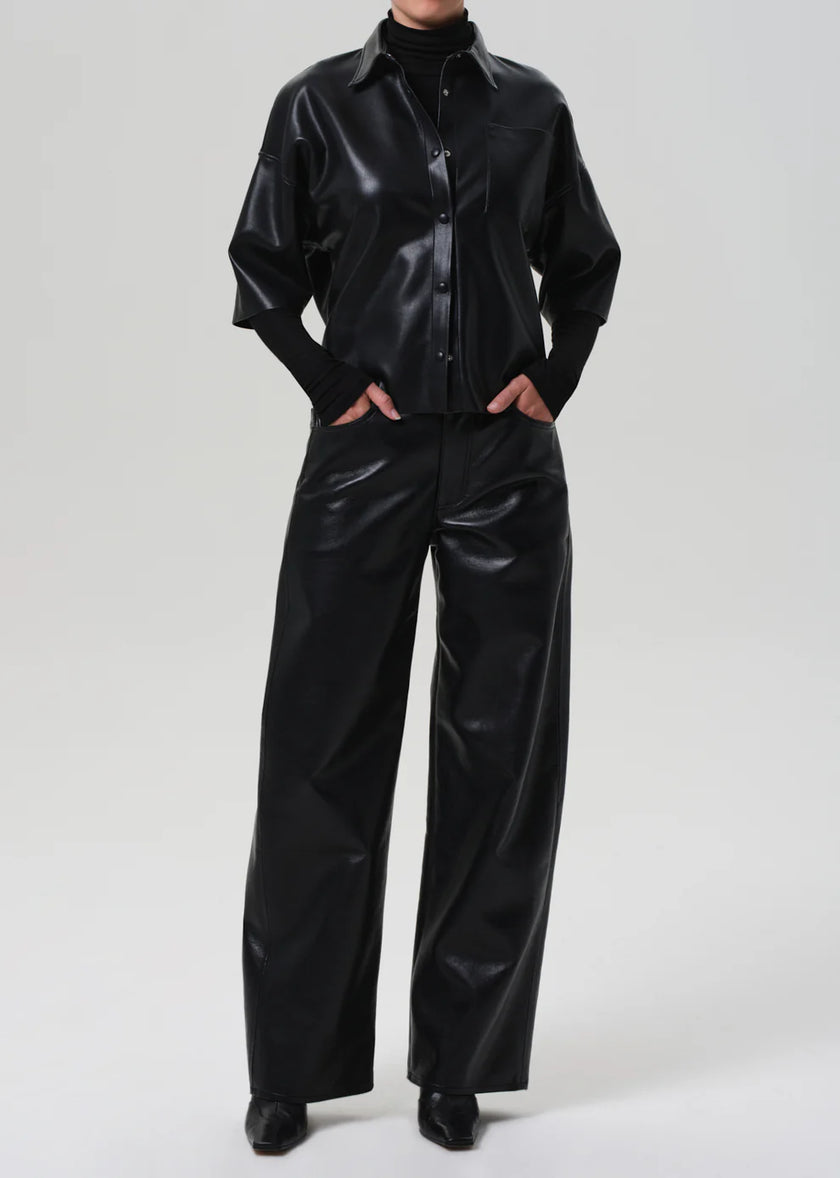 FRANCES CROPPED CAPE BUTTON UP IN VEGAN LEATHER