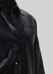 FRANCES CROPPED CAPE BUTTON UP IN VEGAN LEATHER