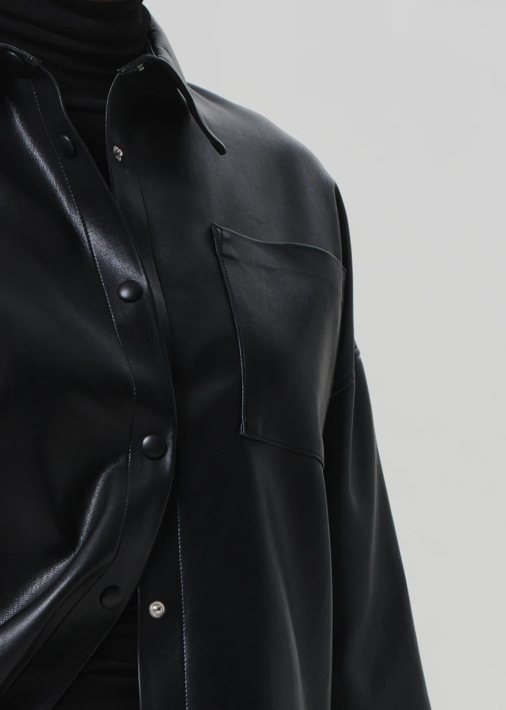 FRANCES CROPPED CAPE BUTTON UP IN VEGAN LEATHER