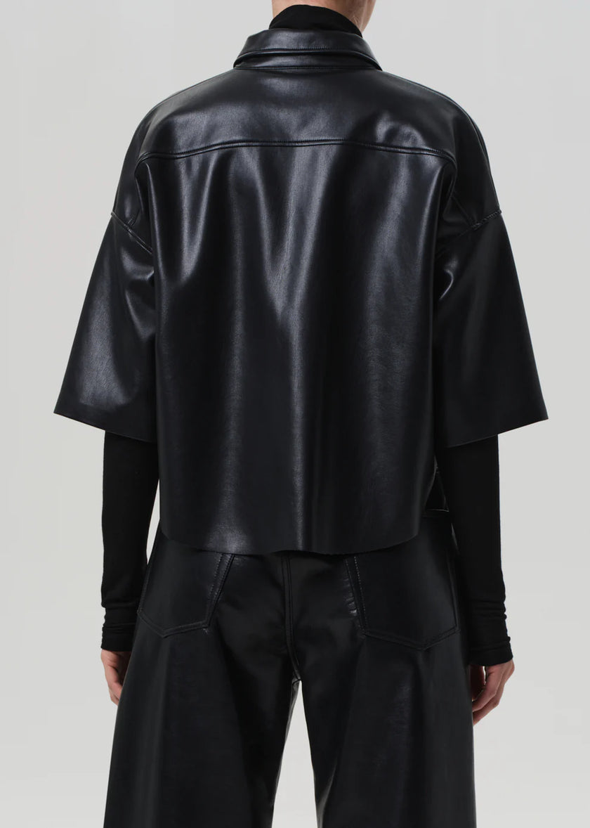 FRANCES CROPPED CAPE BUTTON UP IN VEGAN LEATHER