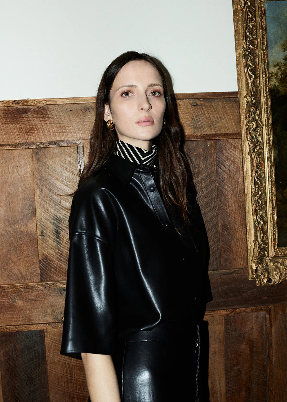 FRANCES CROPPED CAPE BUTTON UP IN VEGAN LEATHER