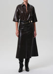 FRANCES CROPPED CAPE BUTTON UP IN VEGAN LEATHER