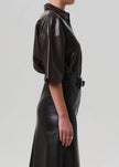 FRANCES CROPPED CAPE BUTTON UP IN VEGAN LEATHER