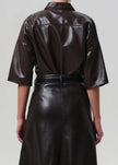 FRANCES CROPPED CAPE BUTTON UP IN VEGAN LEATHER