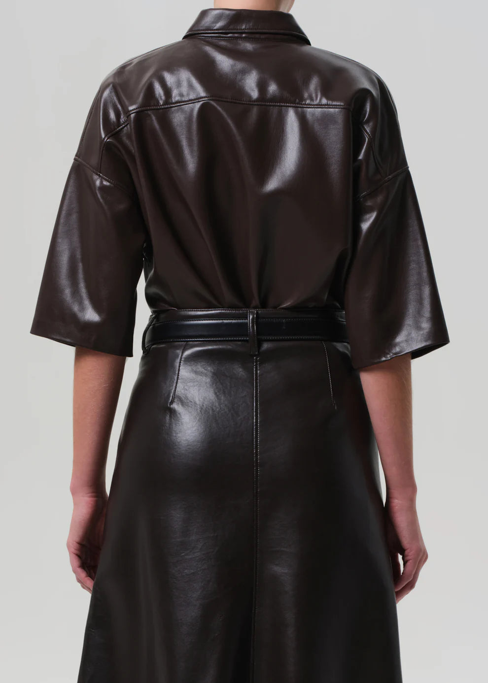 FRANCES CROPPED CAPE BUTTON UP IN VEGAN LEATHER