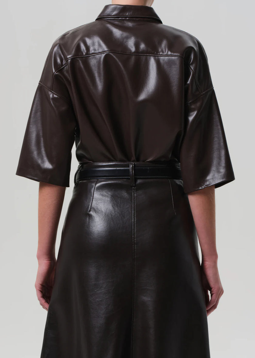 FRANCES CROPPED CAPE BUTTON UP IN VEGAN LEATHER