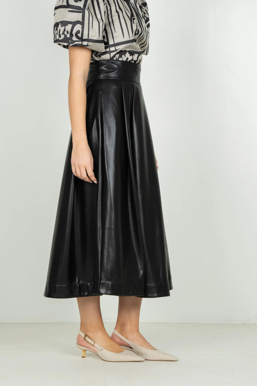 DOTTY SKIRT IN BLACK FAUX LEATHER