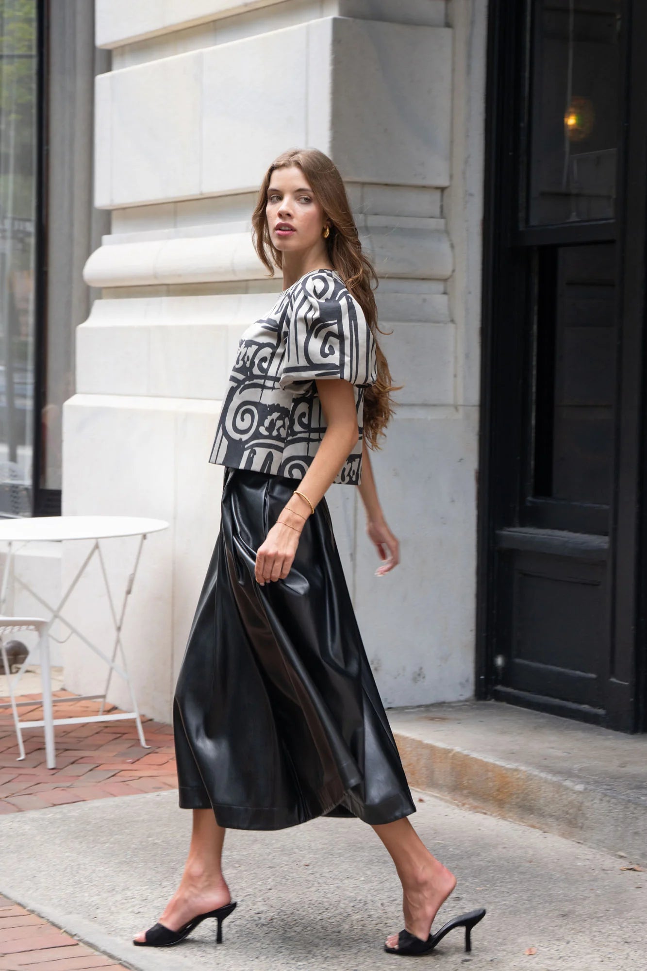DOTTY SKIRT IN BLACK FAUX LEATHER