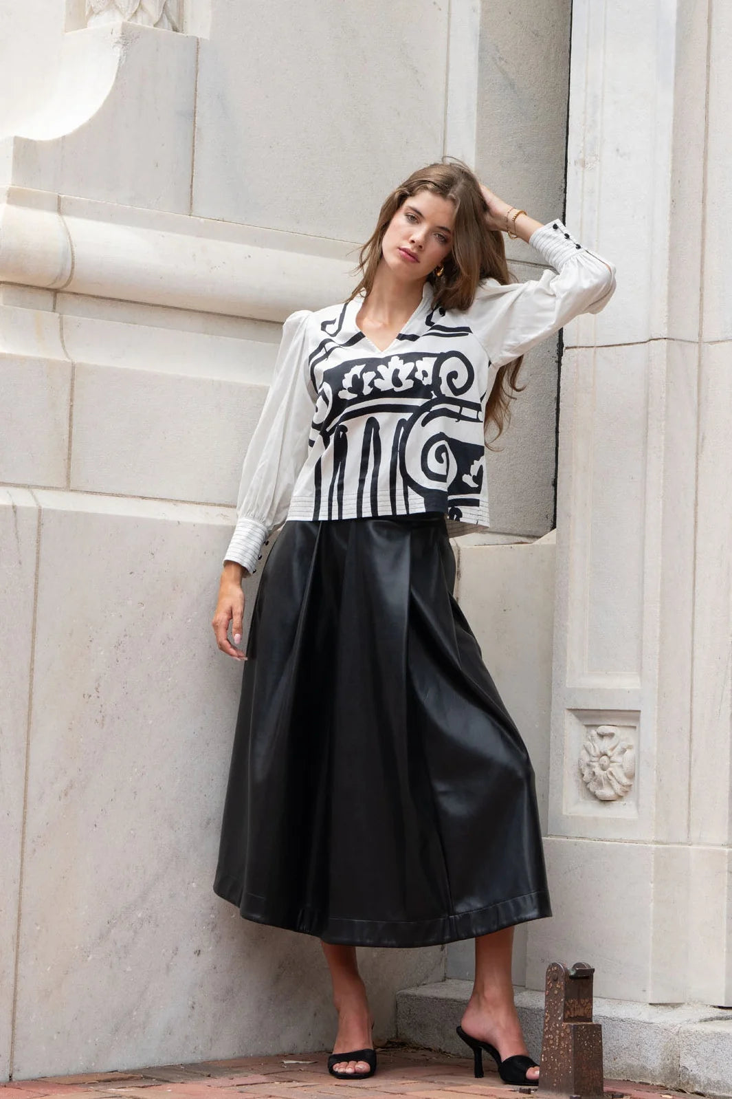 DOTTY SKIRT IN BLACK FAUX LEATHER