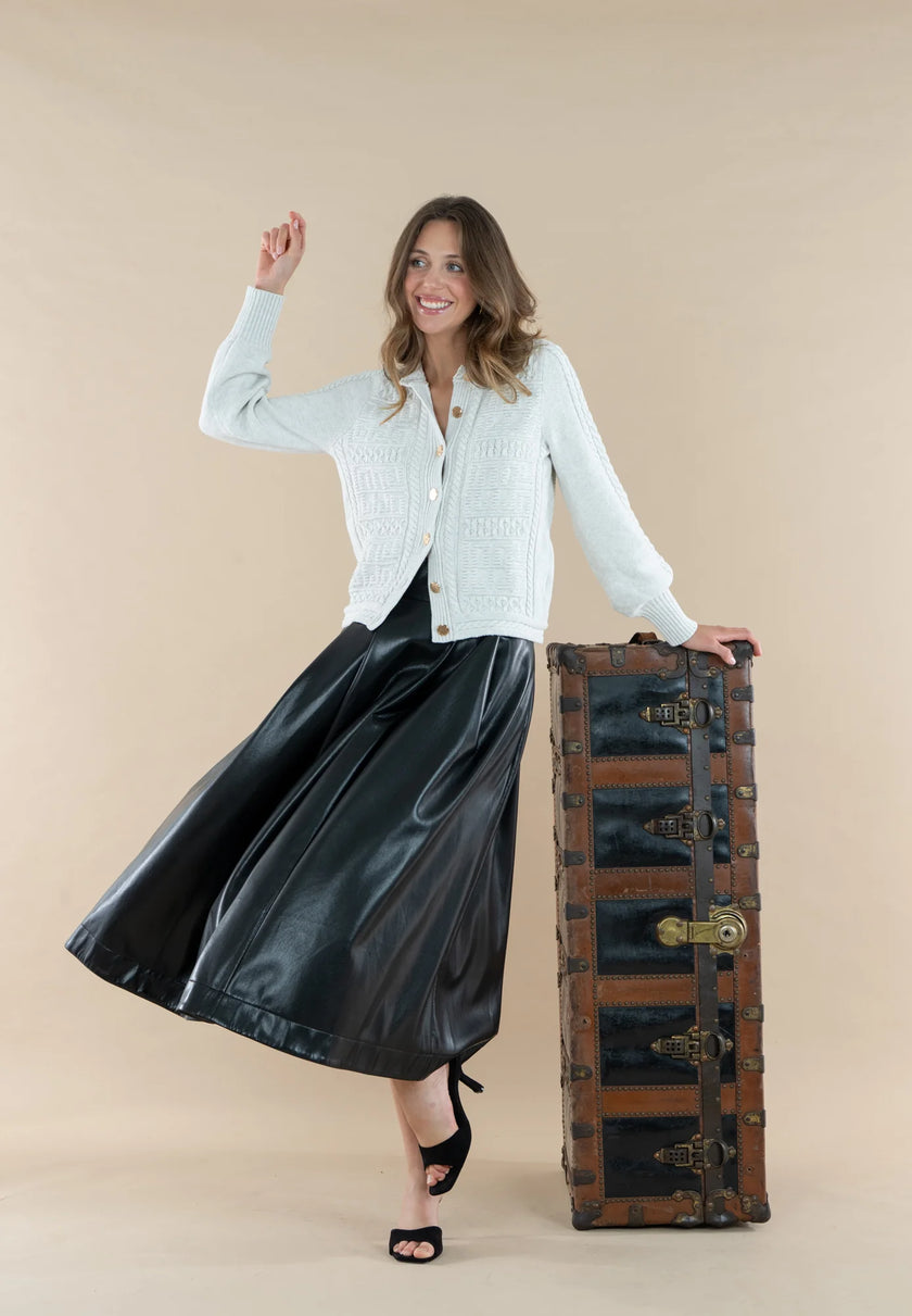 DOTTY SKIRT IN BLACK FAUX LEATHER