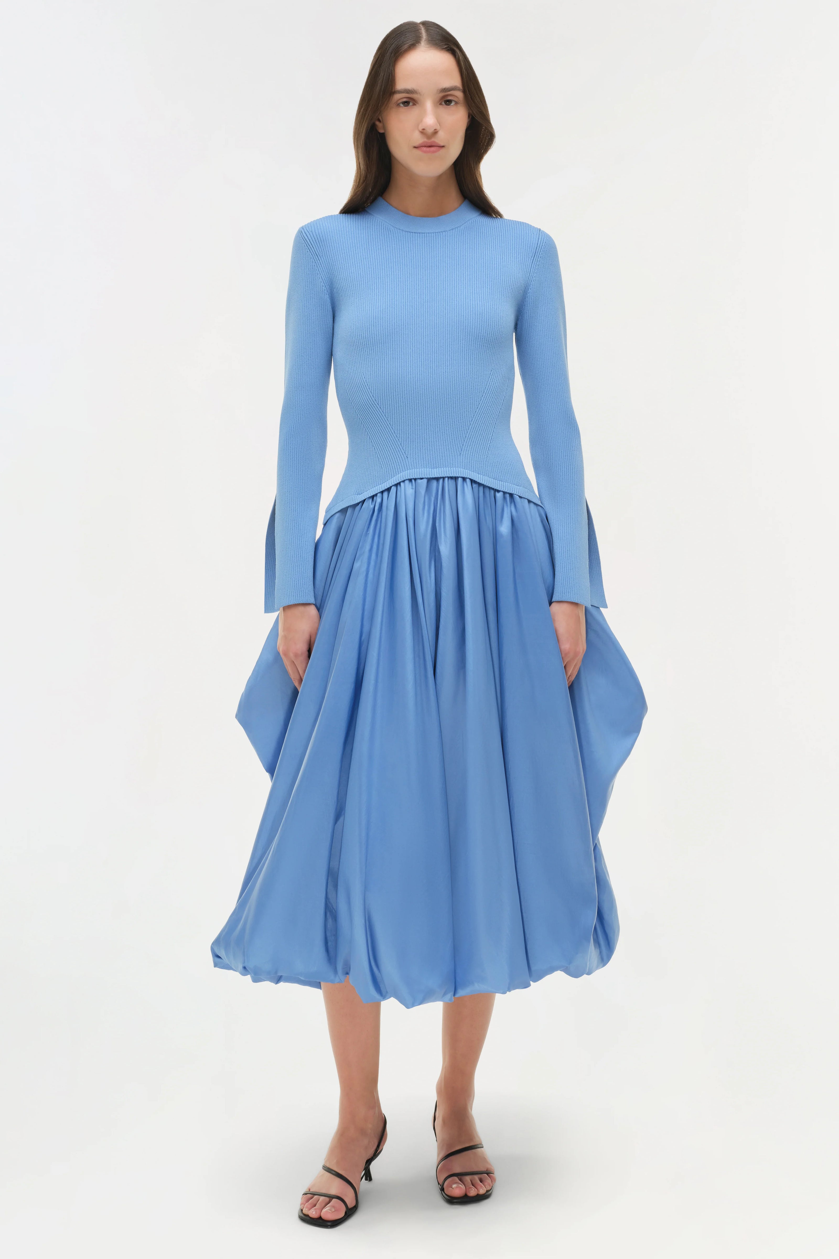 KENLIE TAFFETA KNIT MIDI DRESS