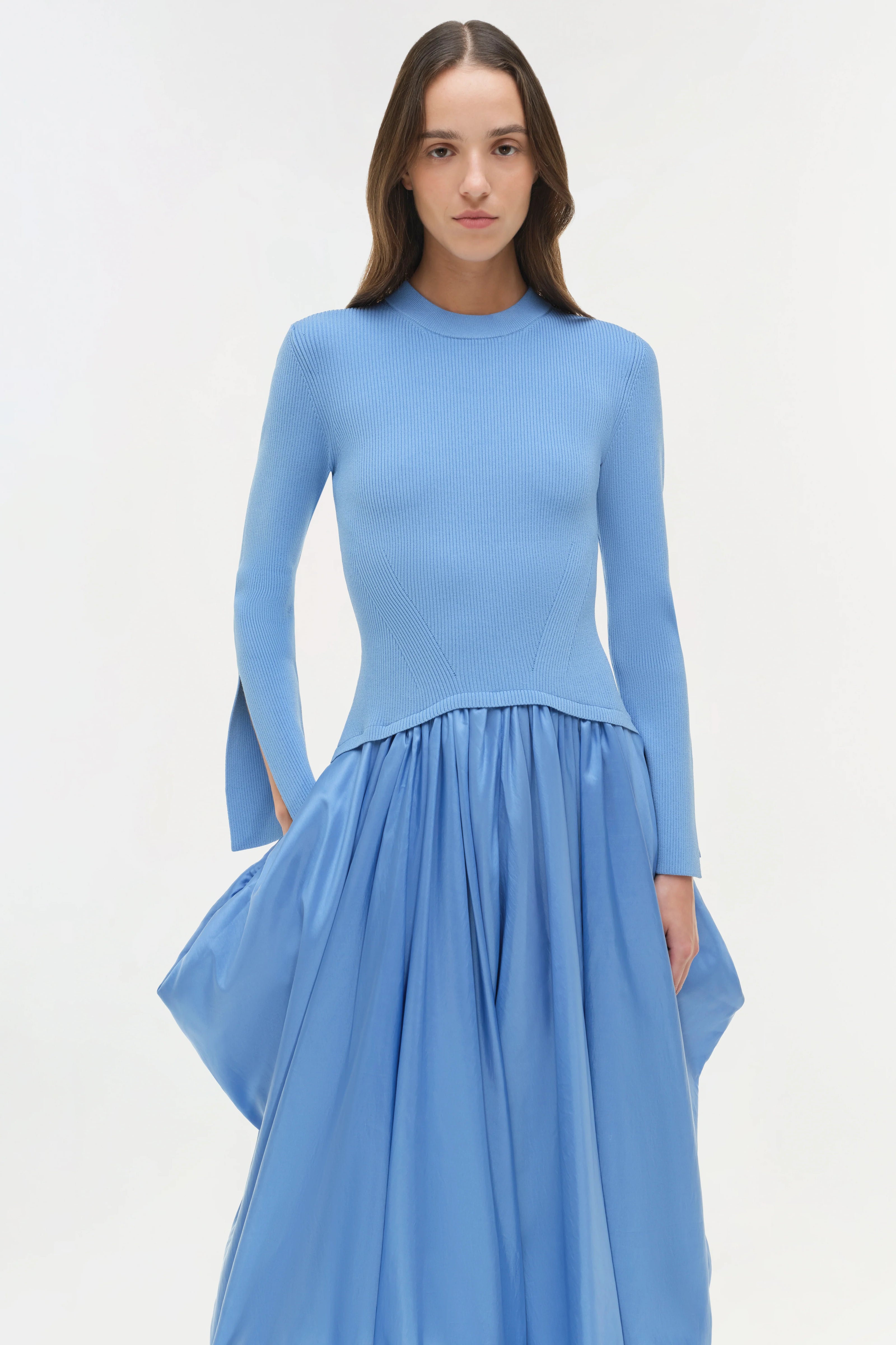 KENLIE TAFFETA KNIT MIDI DRESS