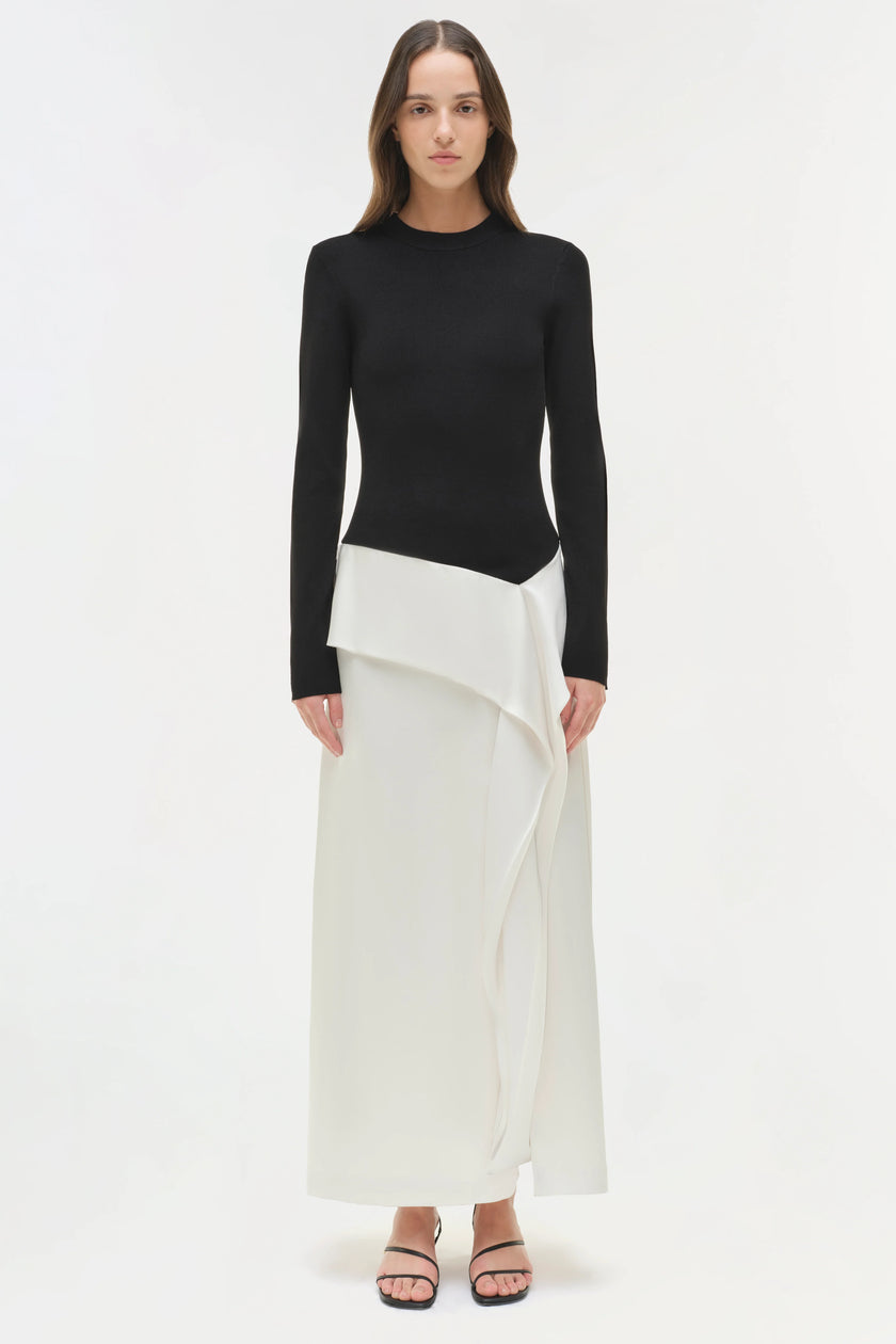 ORNELLA KNIT SATIN MIDI DRESS