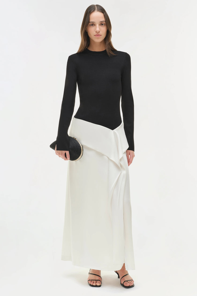 ORNELLA KNIT SATIN MIDI DRESS