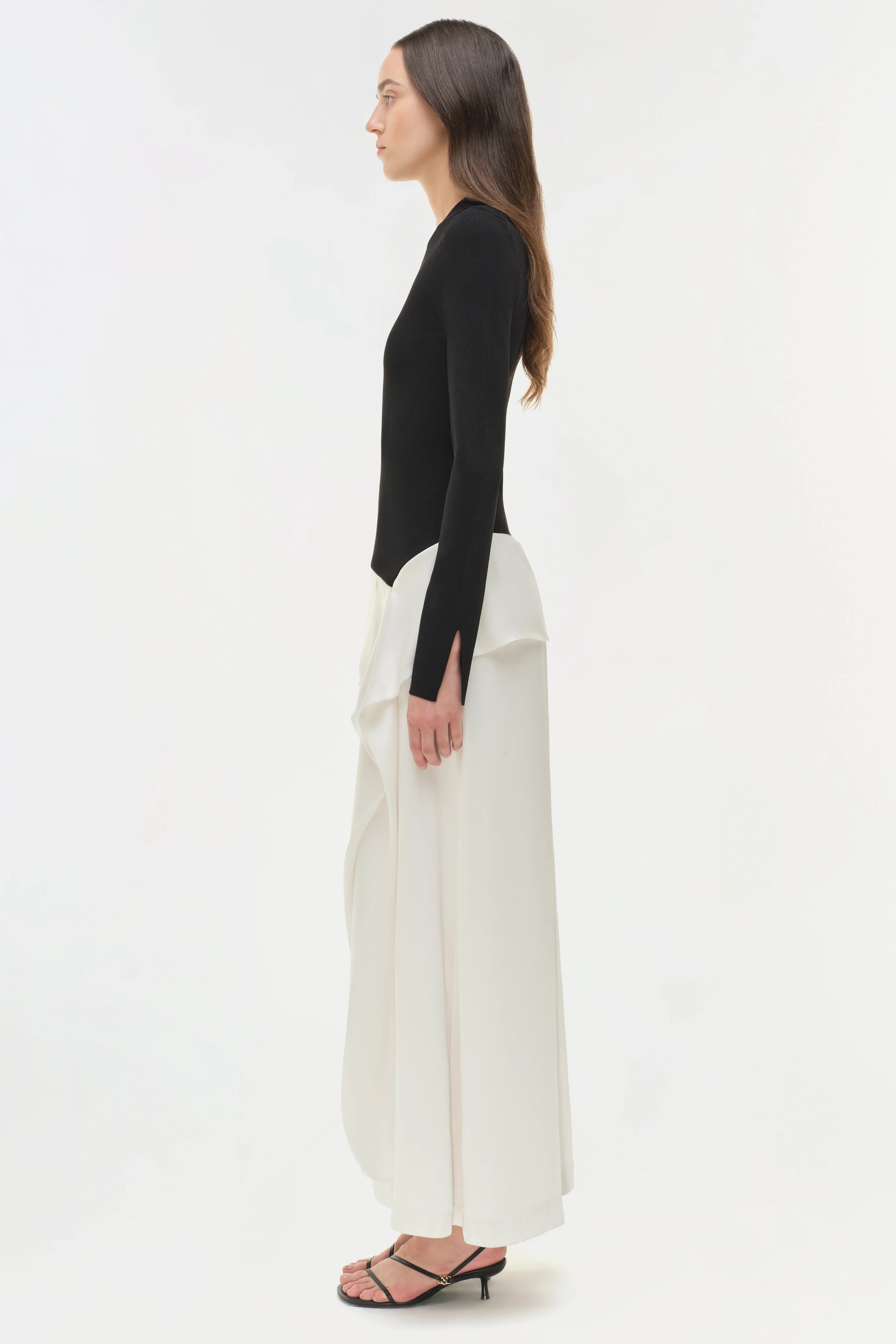 ORNELLA KNIT SATIN MIDI DRESS