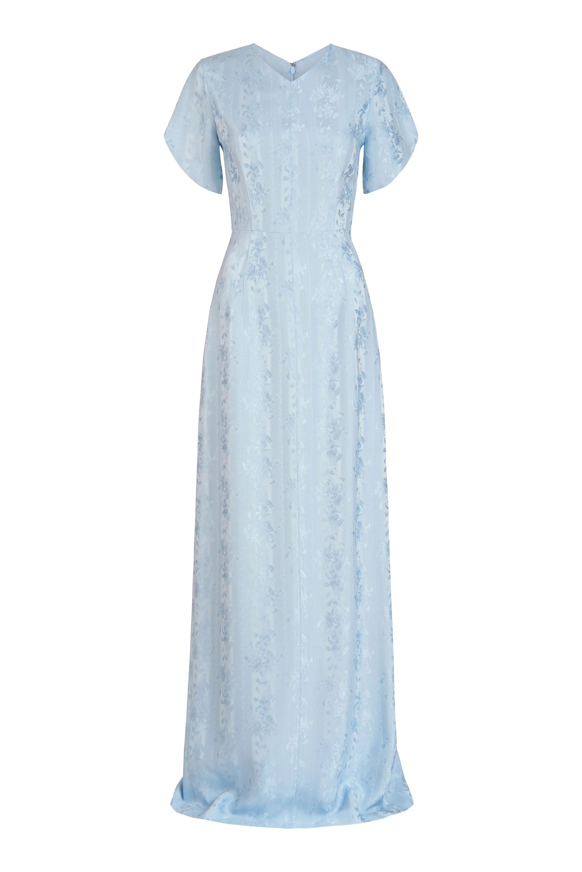 DAHLIA BLUE FLORAL PETAIL JACQUARD GOWN