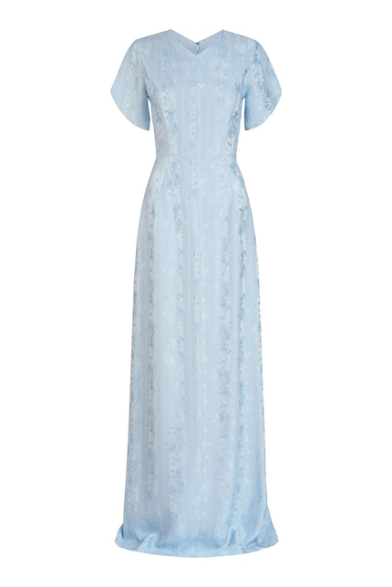 DAHLIA BLUE FLORAL PETAIL JACQUARD GOWN