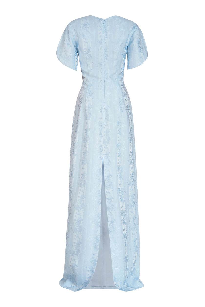 DAHLIA BLUE FLORAL PETAIL JACQUARD GOWN