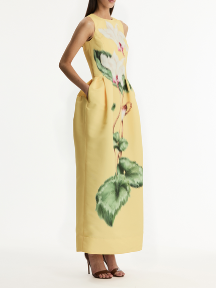 SLEEVLESS CHINE CYCLAMEN FAILLE MIDI DRESS