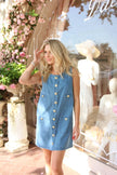 DENIM POCKET GOLD BUTTON DRESS