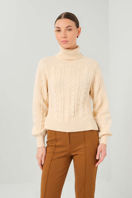 WABI MIX SWEATER MIXED STITCH CABLEKNIT TURTLENECK