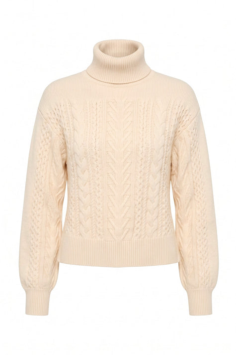 WABI MIX SWEATER MIXED STITCH CABLEKNIT TURTLENECK