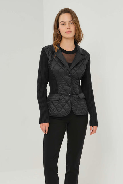 SORA MIXED MEDIA QUILTED FRONT 3 BUTTON BLAZER