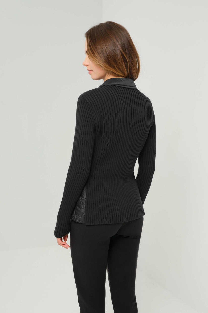 SORA MIXED MEDIA QUILTED FRONT 3 BUTTON BLAZER