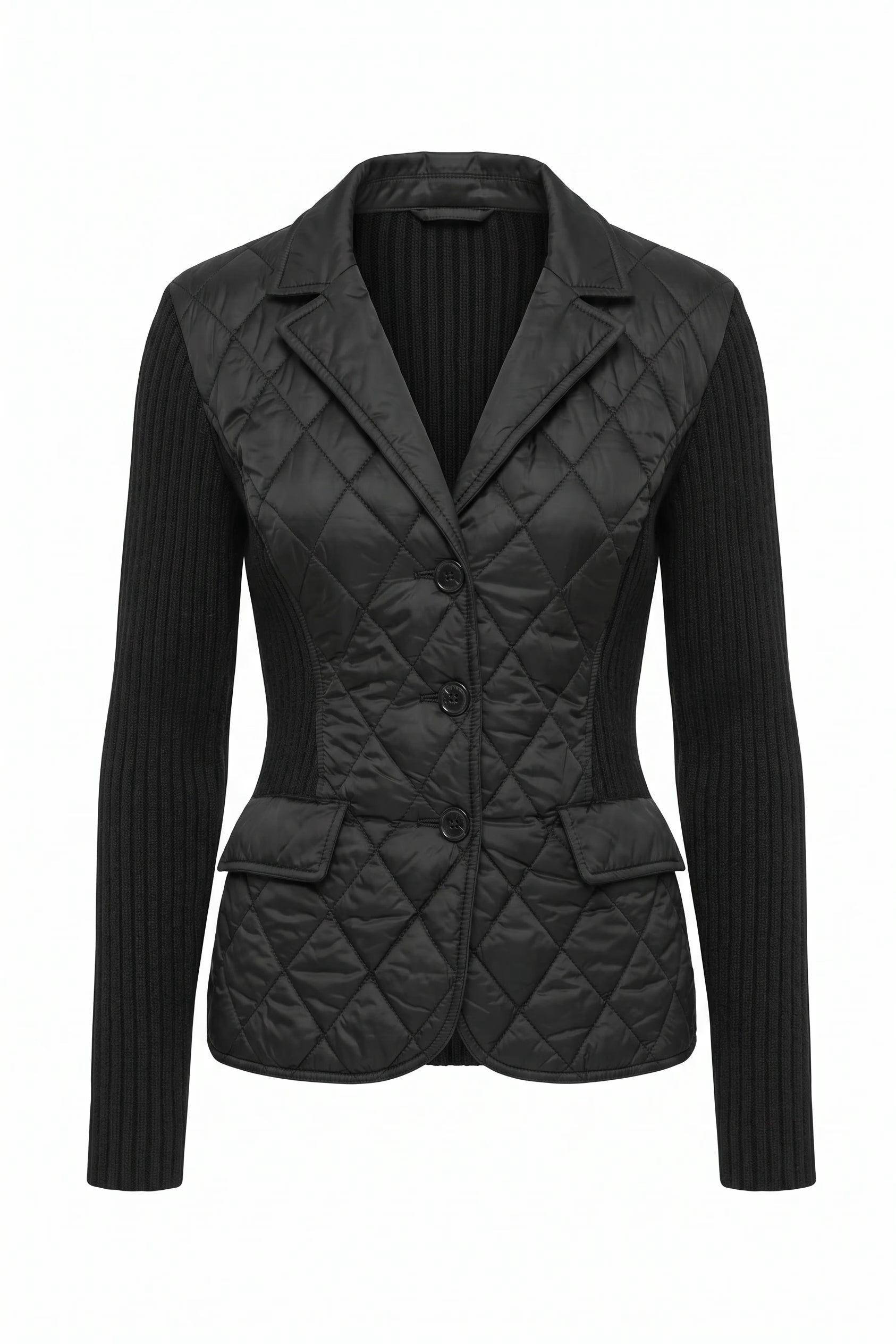 SORA MIXED MEDIA QUILTED FRONT 3 BUTTON BLAZER