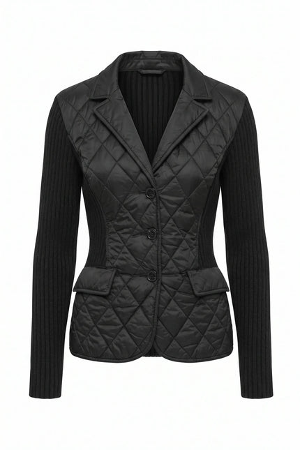 SORA MIXED MEDIA QUILTED FRONT 3 BUTTON BLAZER