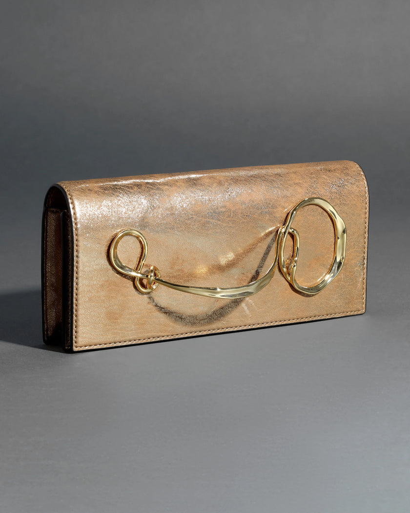 TWISTED GOLD SIDE HANDLE CLUTCH IN ANTIQUE GOLD