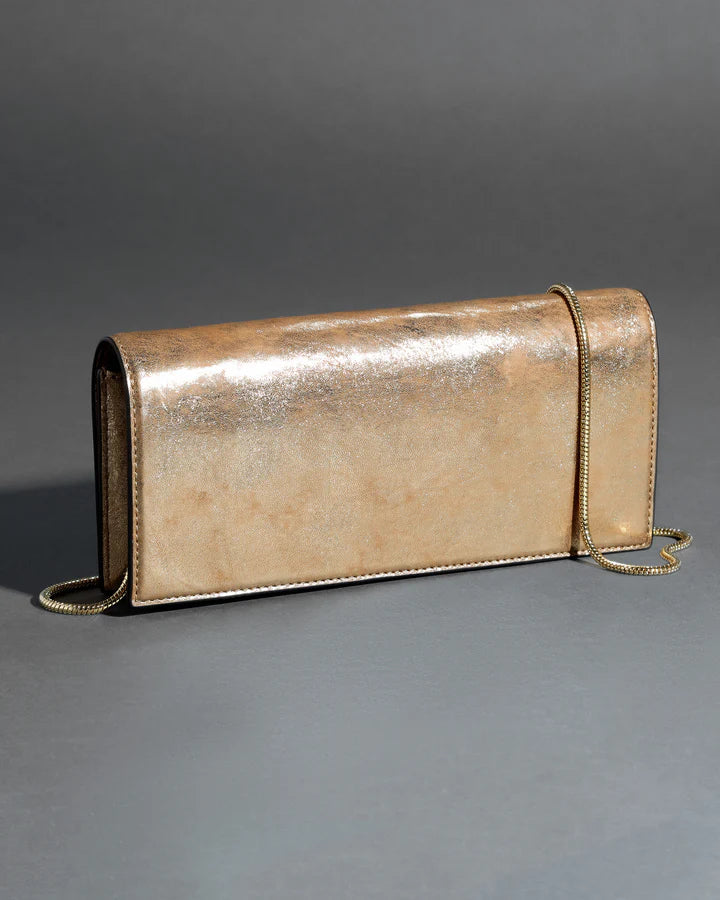 TWISTED GOLD SIDE HANDLE CLUTCH IN ANTIQUE GOLD