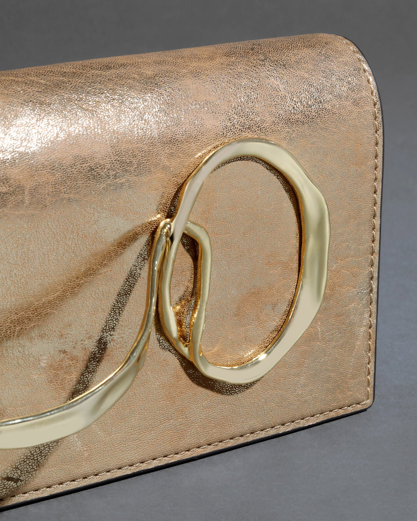 TWISTED GOLD SIDE HANDLE CLUTCH IN ANTIQUE GOLD