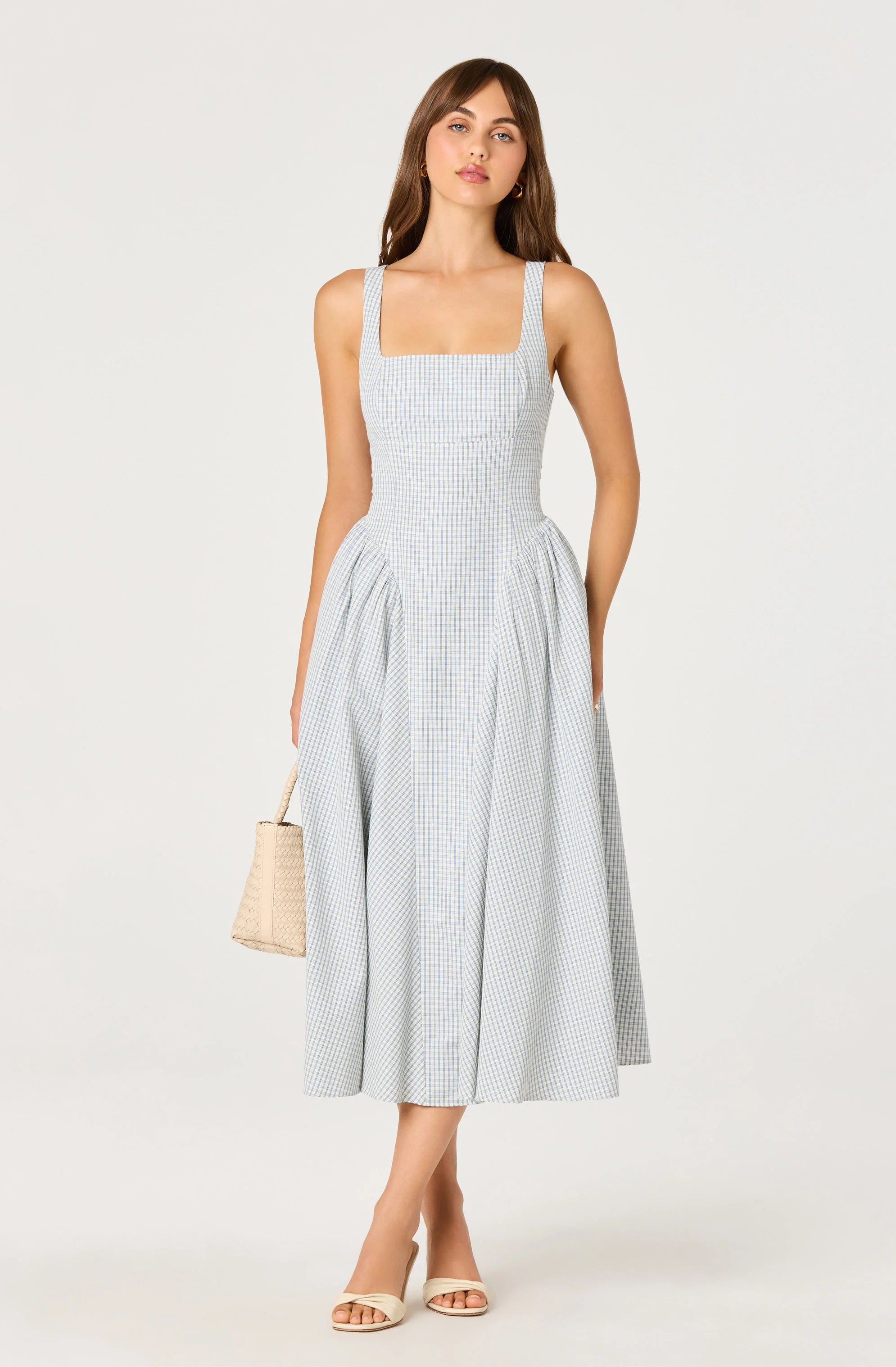 VINYA PLAID BOW BACK MIDI DRESS