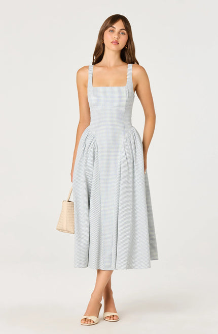 VINYA PLAID BOW BACK MIDI DRESS
