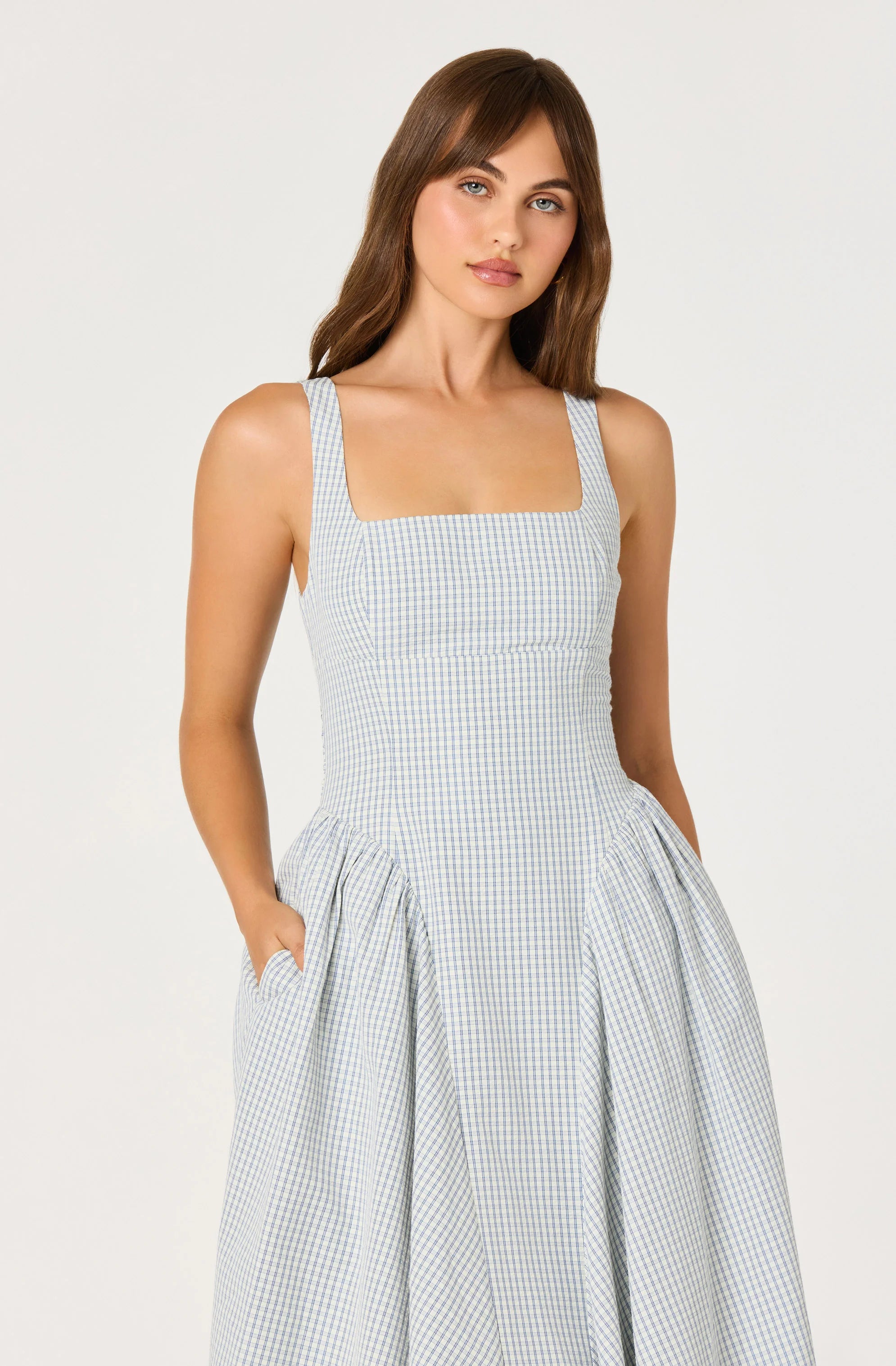 VINYA PLAID BOW BACK MIDI DRESS